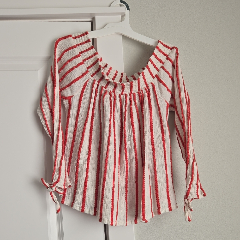 Ripcurl Red and Off-White Striped Women's Top